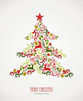 Merry Christmas tree decoration elements composition. Vector file organized in layers for easy editing.