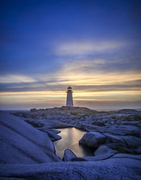 Sunset on Peggy's Cove Lighthouse Nova Scotia Canada