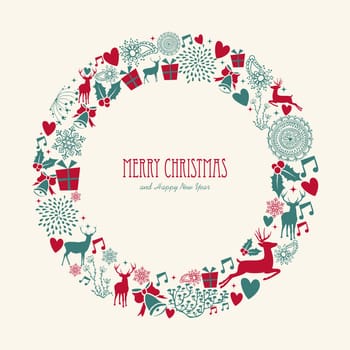 Merry Christmas decoration elements circle mistletoe composition. Vector file organized in layers for easy editing..