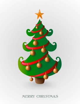 Merry Christmas tree with red garlands and golden baubles illustration. EPS10 vector file with transparency organized in layers.