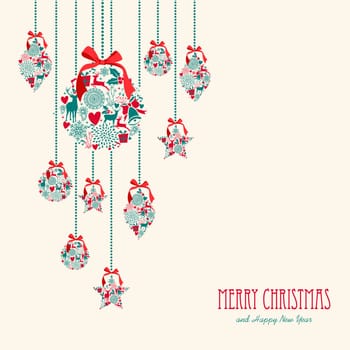 Merry Christmas hanging decoration elements baubles composition. Vector file organized in layers for easy editing.