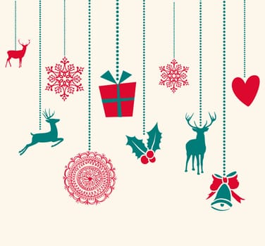 Merry Christmas hanging reindeer baubles decoration elements. Vector file organized in layers for easy editing.