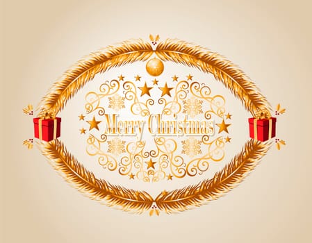 Luxury Merry Christmas gold mistletoe frame background. EPS10 vector file organized in layers for easy editing.