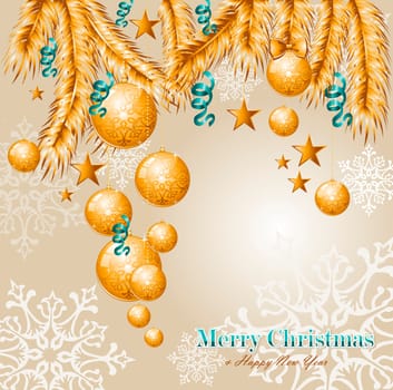 Luxury Merry Christmas gold elements and snowflakes background. EPS10 vector file organized in layers for easy editing.