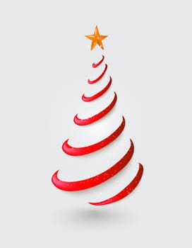 Merry Christmas abstract red tree silhouette with gold star illustration. EPS10 vector file with transparency organized in layers..