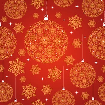 Merry Christmas decoration circle baubles red seamless pattern background. Vector file organized in layers for easy editing.