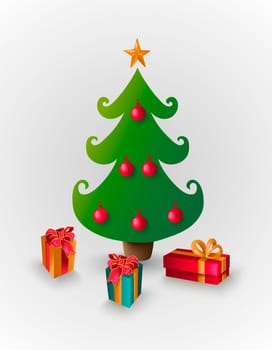 Merry Christmas tree with ribbon gifts illustration.  EPS10 vector file with transparency organized in layers.