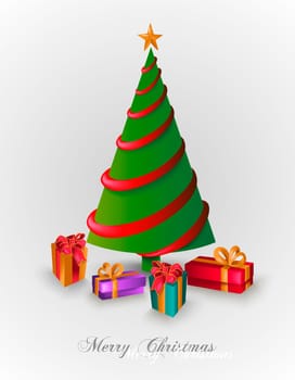 Merry Christmas tree with red garlands and gifts illustration. EPS10 vector file with transparency organized in layers.