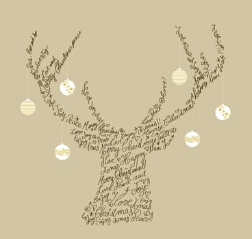 Trendy hipster reindeer shape with holiday text and baubles. Merry Christmas composition. EPS10 vector file organized in layers for easy editing.