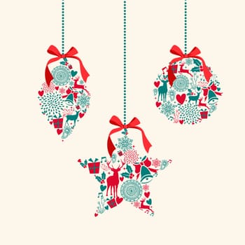 Merry Christmas hanging baubles decoration elements composition. Vector file organized in layers for easy editing..