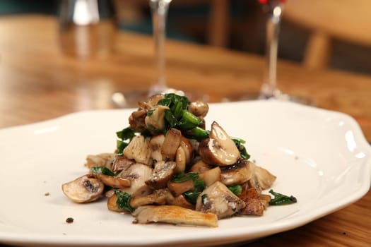 Delicious dish of 3 kind of different mushrooms