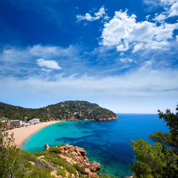 Ibiza caleta de Sant Vicent cala San vicente beach san Juan at Balearic Islands of spain