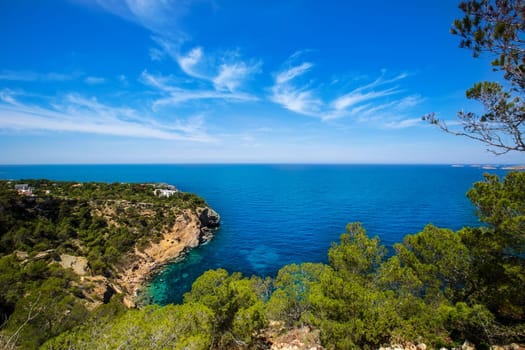 cala Vedella Vadella Ibiza island with Mediterranean sea in Balearic Islands