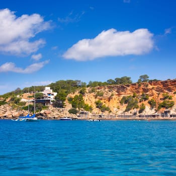 Ibiza Cala dHort d Hort view from boat in Balearic Islands