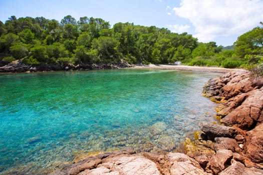 Ibiza Cala Mestella Mastella in Santa Eulalia del Rio at Balearic islands