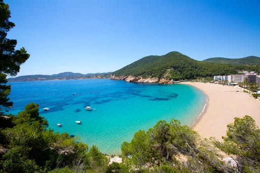 Ibiza caleta de Sant Vicent cala San vicente beach san Juan at Balearic Islands of spain