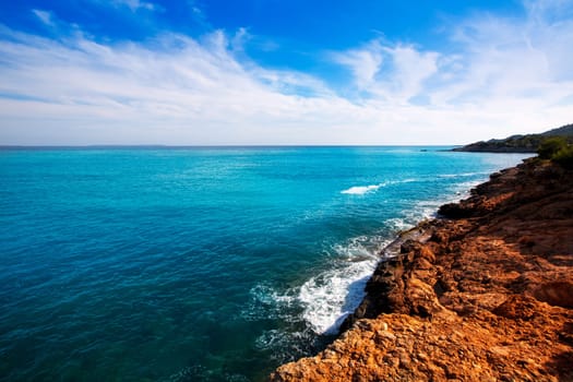 Ibiza Platja des Codolar and Cap des Falco at Balearic islands of Spain