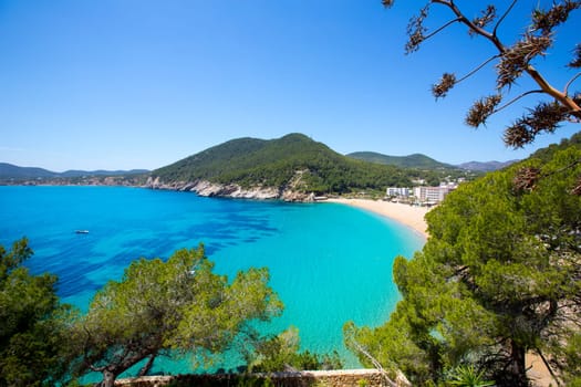 Ibiza caleta de Sant Vicent cala San vicente beach san Juan at Balearic Islands of spain