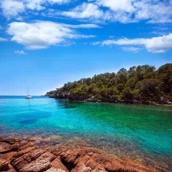 Ibiza Cala Mestella Mastella in Santa Eulalia del Rio at Balearic islands