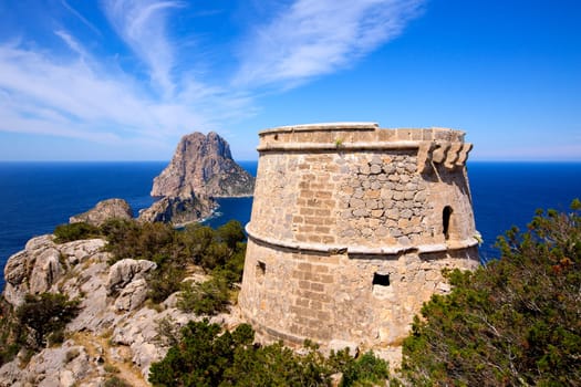 Ibiza Es Vedra view from Torre des Savinar Tower San Jose in Balearic Islands