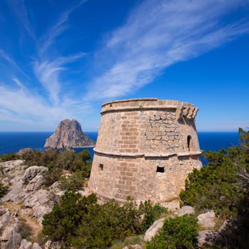 Ibiza Es Vedra view from Torre des Savinar Tower San Jose in Balearic Islands