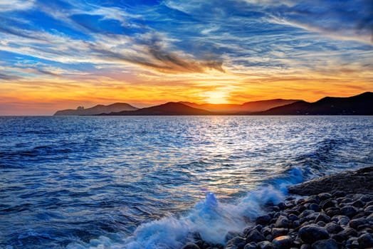 Ibiza Cap des Falco beach sunset and Es Vedra in Sant Josep Balearic Islands