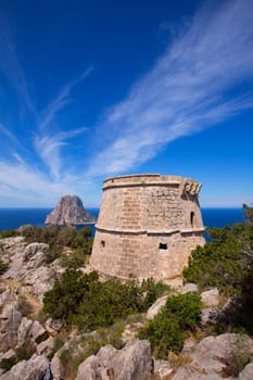 Ibiza Es Vedra view from Torre des Savinar Tower San Jose in Balearic Islands