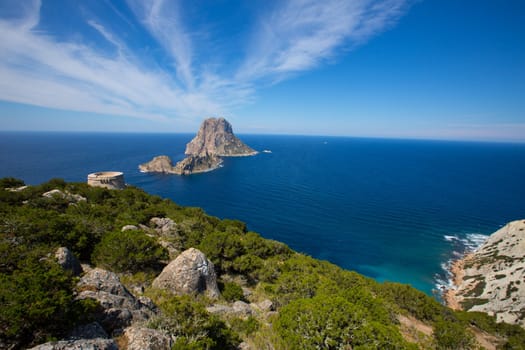 Ibiza Es Vedra view from Torre des Savinar Tower San Jose in Balearic Islands