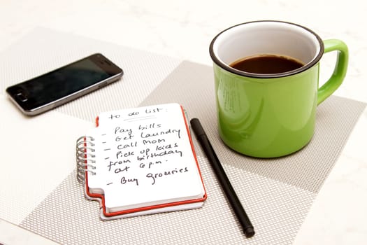 To do list meanwhile having a coffee.