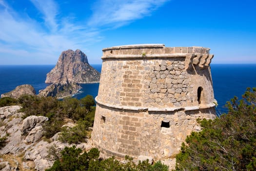 Ibiza Es Vedra view from Torre des Savinar Tower San Jose in Balearic Islands