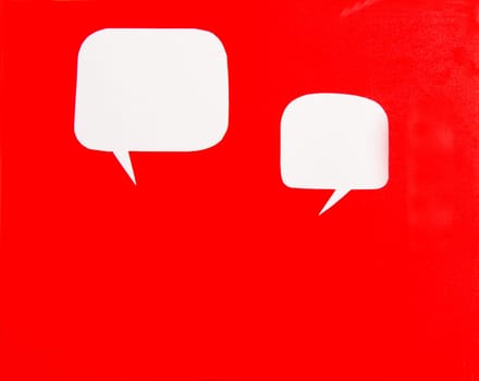Cartoon bubbles on a red background.