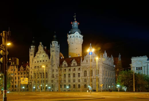 City Hall in Leipzig at night