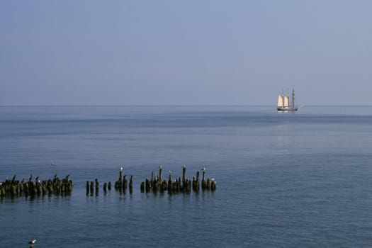 Sailing ship on the Baltic Sea coast of Usedom