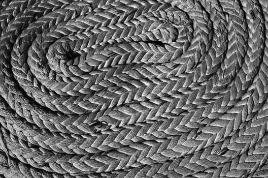 The ropes braided in bays on an ancient sailing vessel