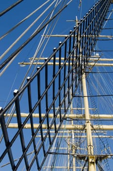 Mast with sails of an old sailing vessel