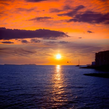 Ibiza san Antonio Abad de Portmany sunset in Balearic islands of spain