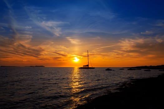 Ibiza san Antonio Abad de Portmany sunset in Balearic islands of spain