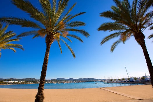 Ibiza san Antonio Abad de Portmany beach in Balearic Islands of spain