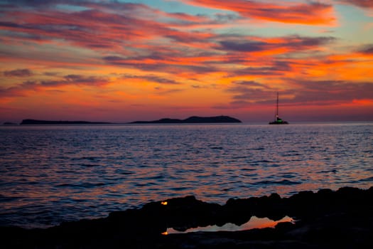 Ibiza san Antonio Abad de Portmany sunset in Balearic islands of spain