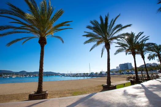 Ibiza san Antonio Abad de Portmany beach in Balearic Islands of spain