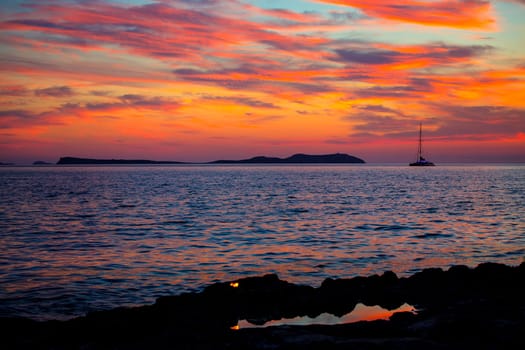 Ibiza san Antonio Abad de Portmany sunset in Balearic islands of spain
