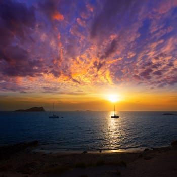 Ibiza sunset from Cala Conta Comte in San Jose at Balearic Islands Spain