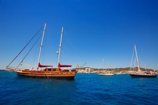 Ibiza San Antonio Abad Sant Antoni de Portmany sailboats in Balearic Islands