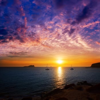 Ibiza sunset from Cala Conta Comte in San Jose at Balearic Islands Spain