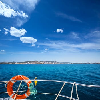 Ibiza San Antonio Abad Sant Antonio de Portmany view from boat at Balearic