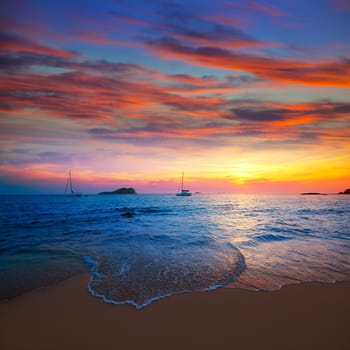Ibiza sunset from Cala Conta Comte in San Jose at Balearic Islands Spain