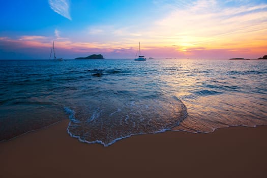 Ibiza sunset from Cala Conta Comte in San Jose at Balearic Islands Spain