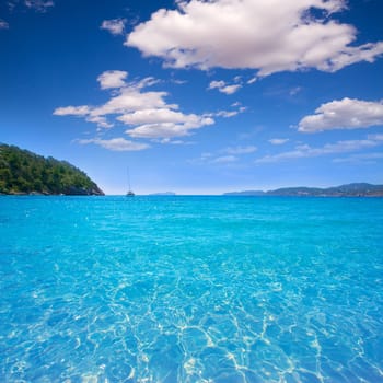 Ibiza caleta de Sant Vicent cala San vicente beach san Juan at Balearic Islands of spain