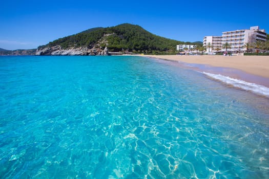 Ibiza caleta de Sant Vicent cala San vicente beach san Juan at Balearic Islands of spain