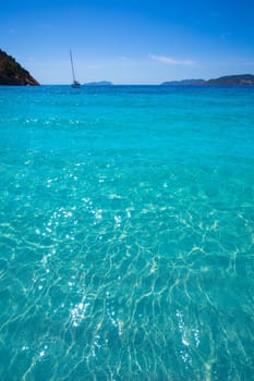 Ibiza caleta de Sant Vicent cala San vicente beach san Juan at Balearic Islands of spain